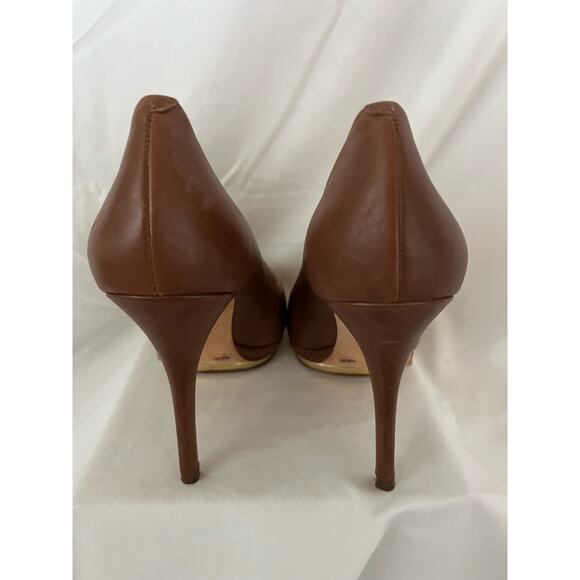Italian made Vero Cuoio brown soft leather signature open toe heels, 9.5M Dressy - Picture 5 of 8